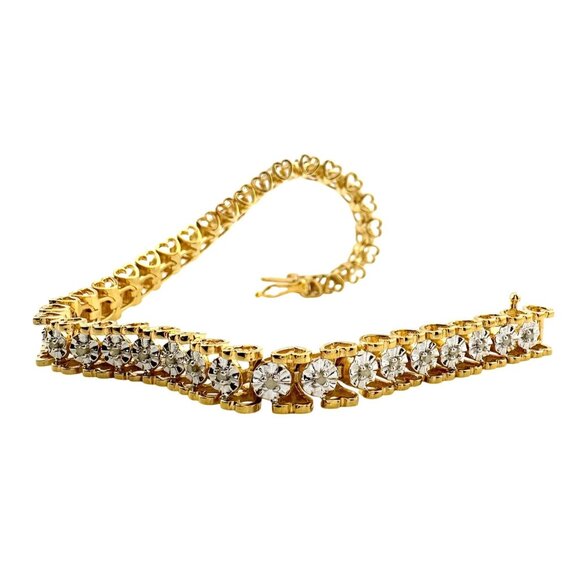 1/2 Carat Diamond Bracelet w Heart Pattern on Side 14kt Gold Overlay Sterling - Picture 3 of 13